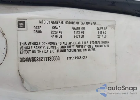 2001 Buick Century Custom z USA, uszkodzony, nr VIN 2G4WS52J211130550